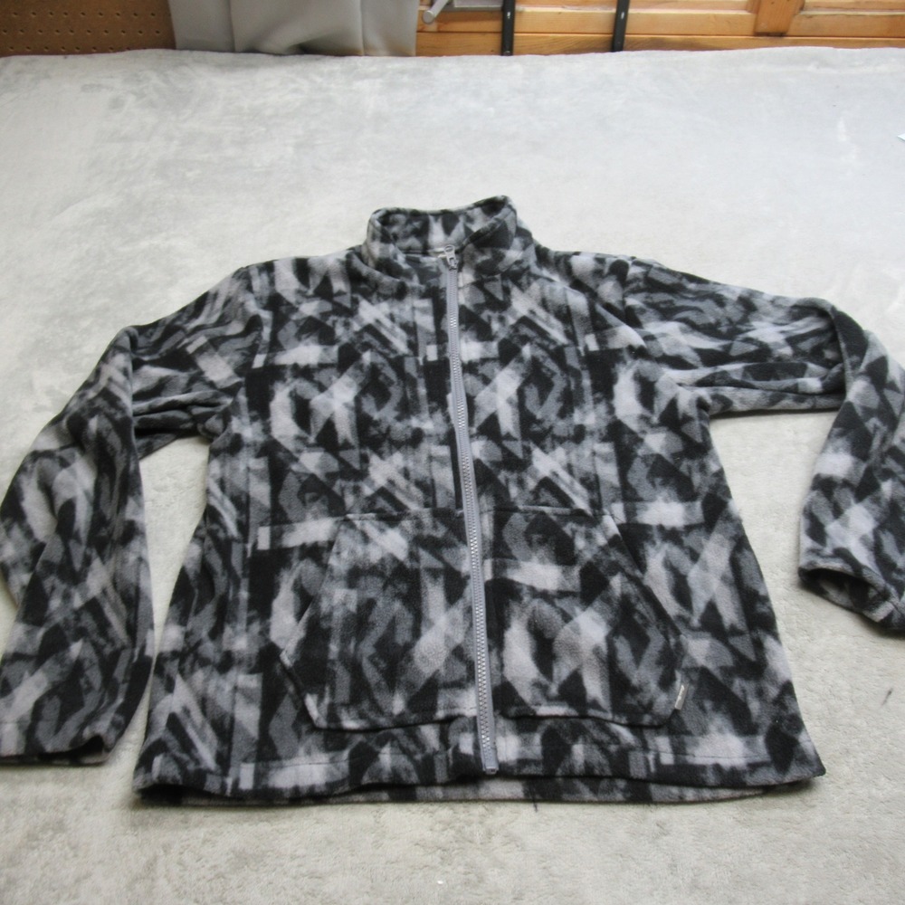 Eddie Bauer Jacket Kids Large Gray Abstract Pocket Fleece‎ FullZip SUPER SOFT